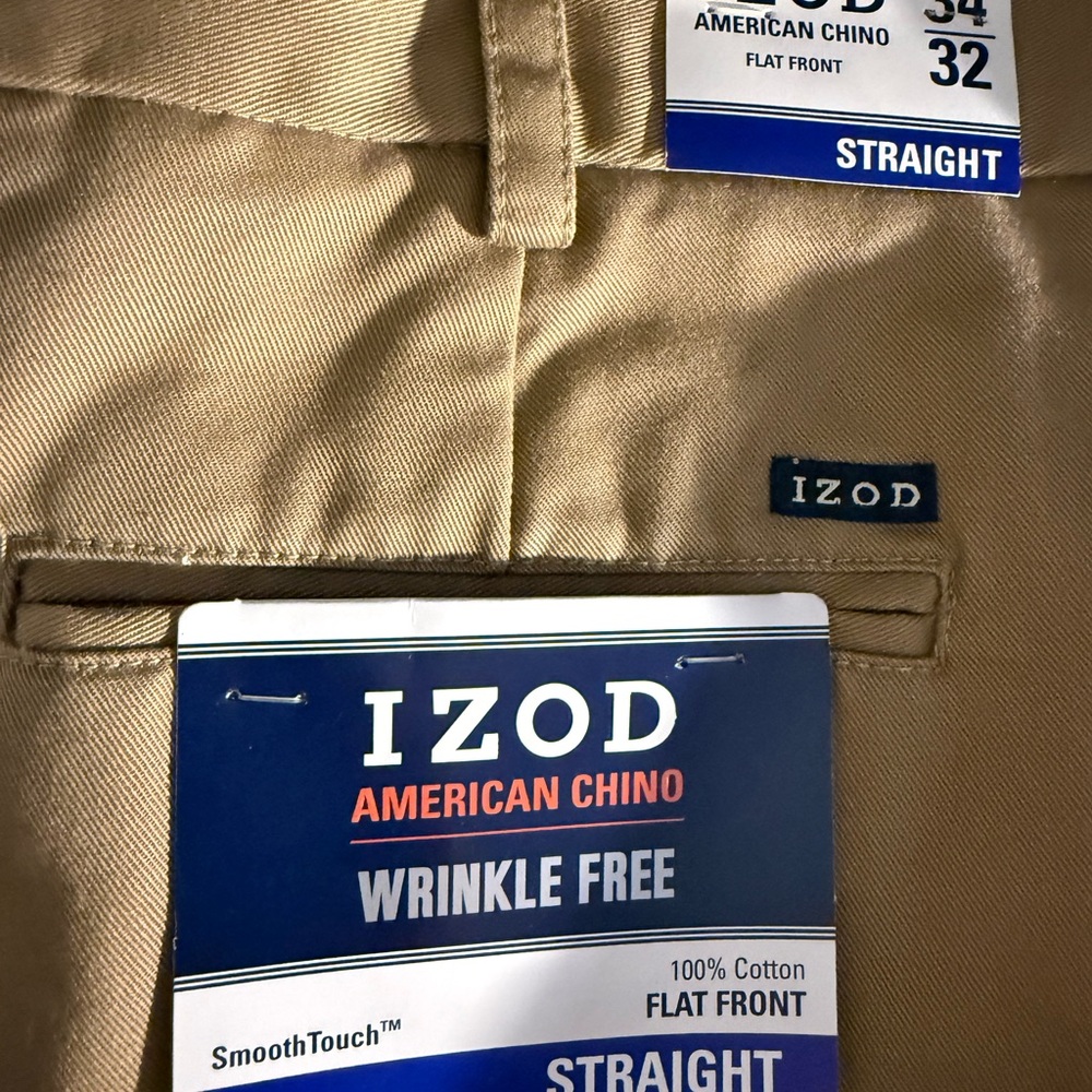 NWT IZOD American Chino Pants | Men’s 34x32 | Straight Fit | Khaki - Picture 4 of 7